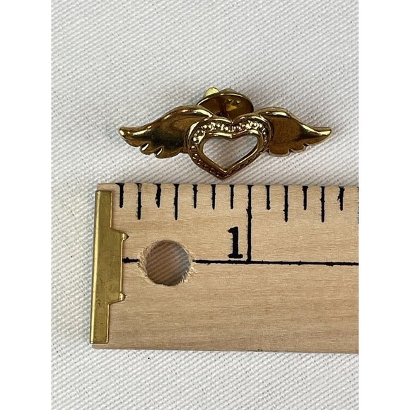 Vintage Signed Marci Winged Open Heart Angel Wings Gold Tone Lapel Pin - Picture 7 of 7